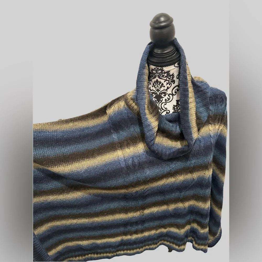 Striped Cowl Neck Sweater - Blue and Brown - Picture 5 of 15